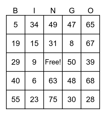 Untitled Bingo Card