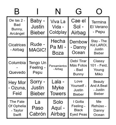 Musical Bingo Card