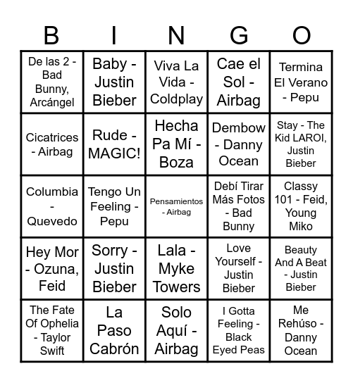 Musical Bingo Card