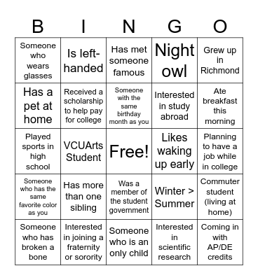 Human Bingo Card