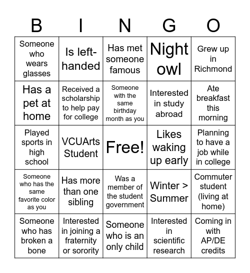 Human Bingo Card