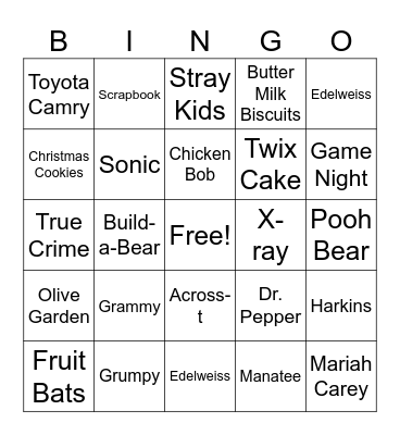Kim-Go Bingo Card