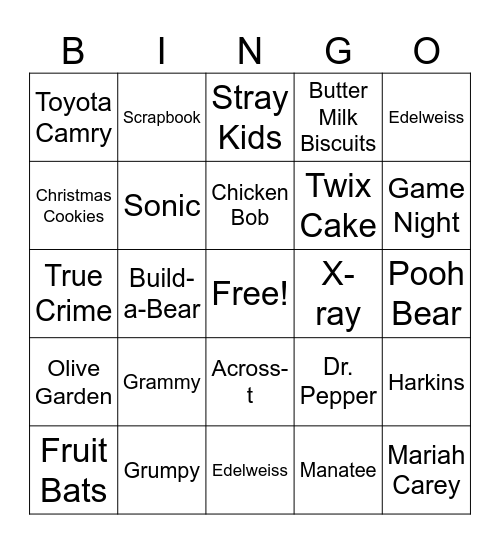 Kim-Go Bingo Card