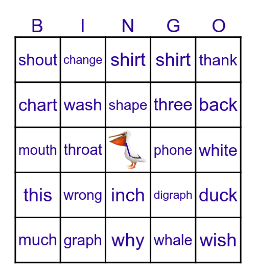 Diagraph Bingo! Bingo Card