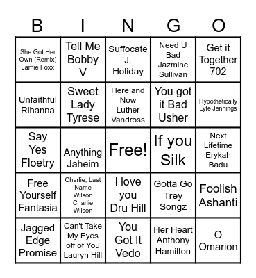 R & B Bingo Card