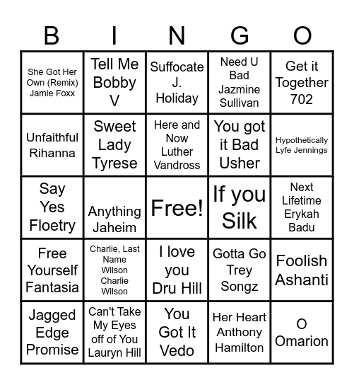 R & B Bingo Card