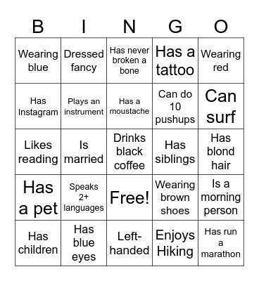 Icebreaker Bingo Card
