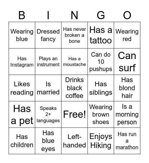 Icebreaker Bingo Card