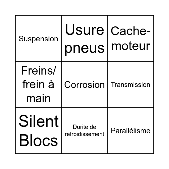 contrôle technique hasardeux Bingo Card