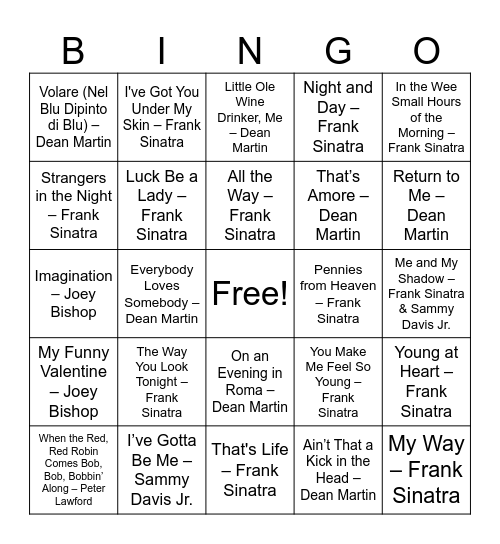 Rat Pack Bingo Card