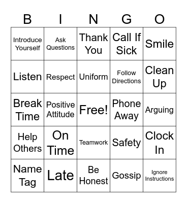 Sams first day Bingo Card