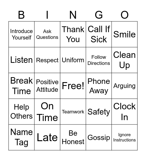 Sams first day Bingo Card
