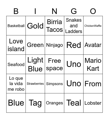 Favorite things Bingo Card