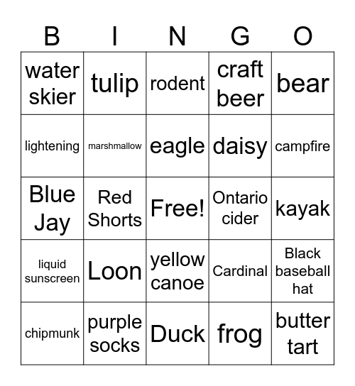 Papineau Lake Bingo Card