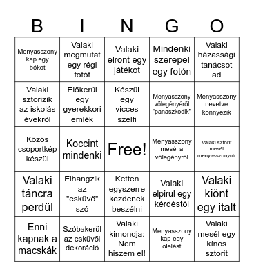Niki lánybúcsú Bingo Card