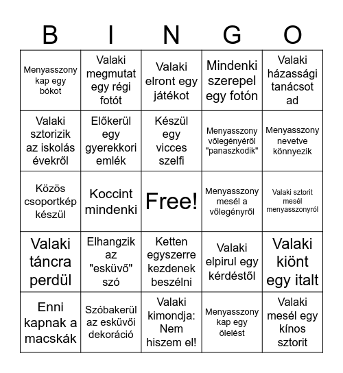Niki lánybúcsú Bingo Card