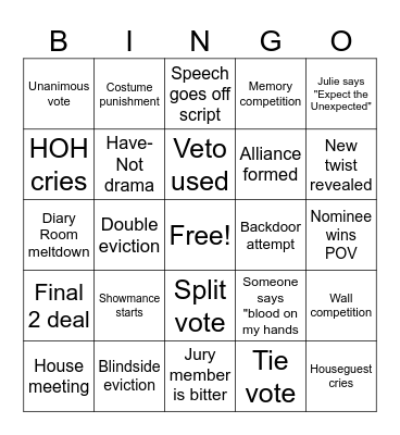 BIG BROTHER BINGO Card