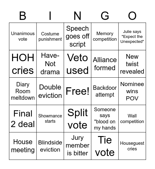 BIG BROTHER BINGO Card