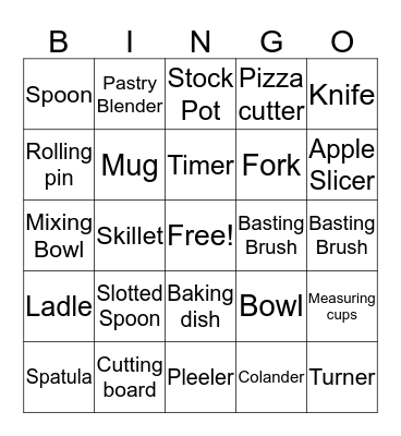 Common Kitchen Tools Bingo Card