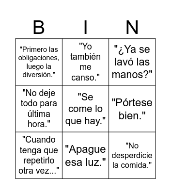 Día de las Madres Bingo Card