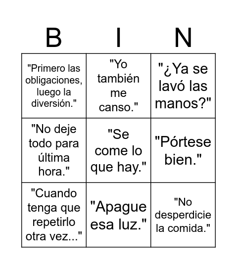 Día de las Madres Bingo Card