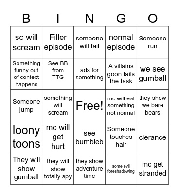 Cartoon Network Bingo Card