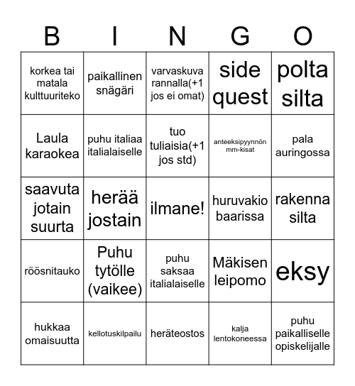 italia bingo Card