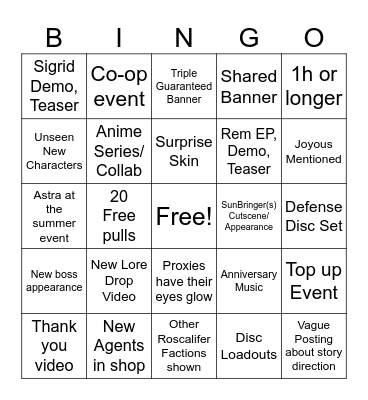 zzz 3.1 stream Bingo Card