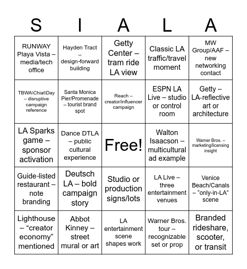SIALA26 BINGO Card