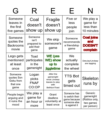 Green Rice jiggletime Bingo Card