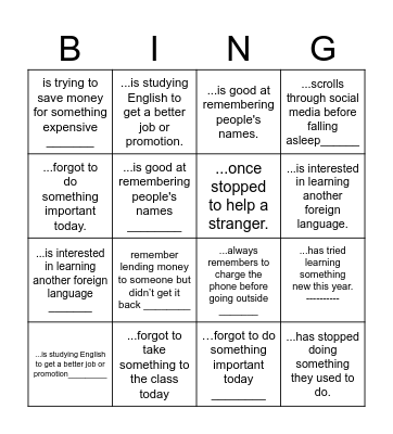 Untitled Bingo Card