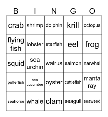 Under the Sea Bingo Card