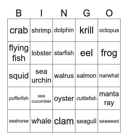 Under the Sea Bingo Card