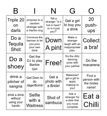 Doms Stag Bingo Card