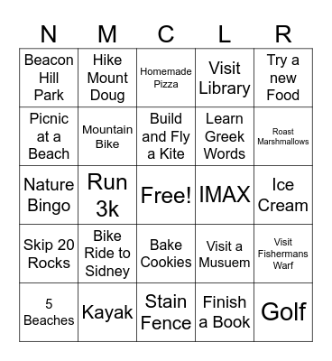 Jaron's Summer Bingo #1 Bingo Card