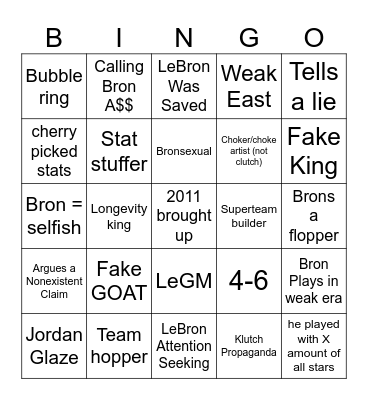 LeBron Hater Bingo Card Bingo Card