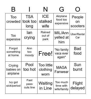 Kevin's Complaint Card Bingo Card