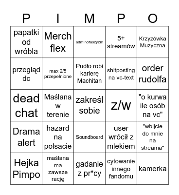 UmaPol Pimpo Bingo Card