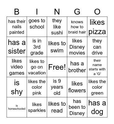 Glitter Gals Bingo Card