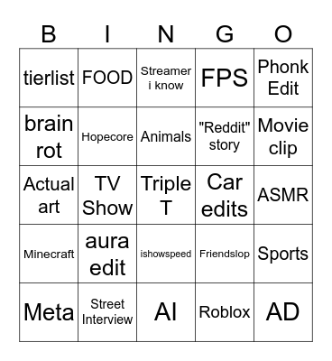 YOUTUBE BINGO 2 Bingo Card