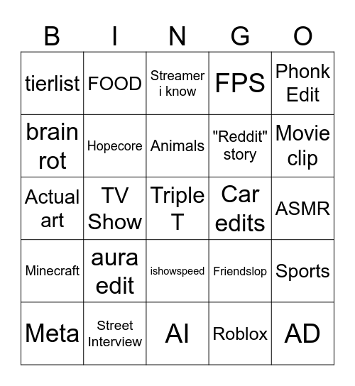 YOUTUBE BINGO 2 Bingo Card