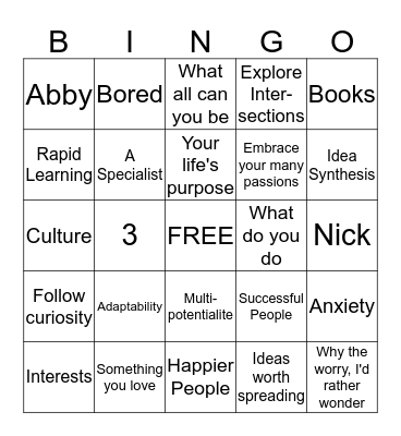 TED Bingo: 2/21 Bingo Card