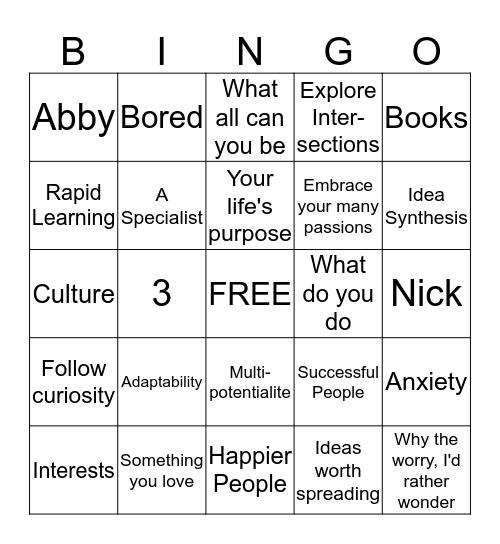 TED Bingo: 2/21 Bingo Card