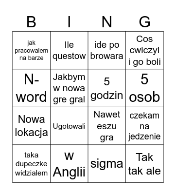 Ascension Bingo Card