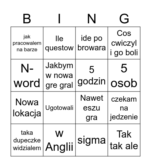 Ascension Bingo Card