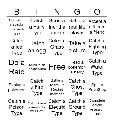 Pokemon GO BINGO Card Bingo Card