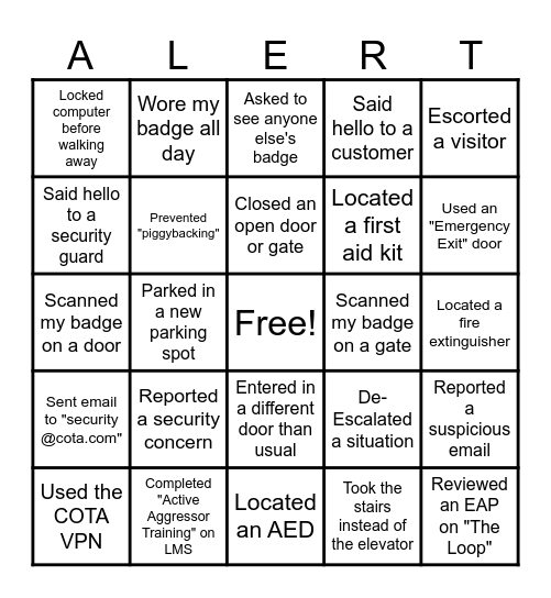 Risk Assessment Bingo Card