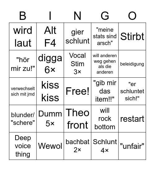 Bennöse Isaac Bingo Card