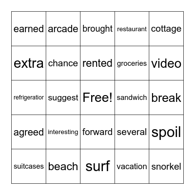 The Best Vacation Ever  Bingo Card