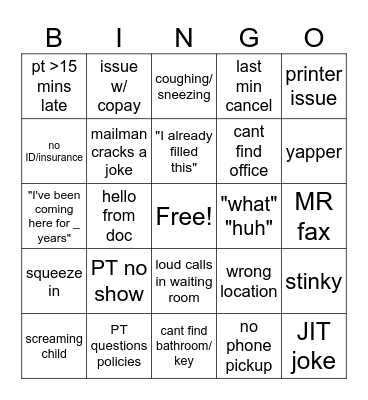 RECEPTION BINGO Card